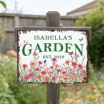 Gepersonaliseerd metalen bordje met geboortebloem en vlindertuin, voorzien van naam – Tuindecoratie voor dagelijks gebruik, verjaardagscadeau voor tuinliefhebbers en het hele gezin