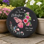 Personalised Birth Flower Butterfly Heart Circle Shaped Garden Stone with Name and Year Garden Decor Memorial Gift for Family