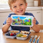 Personalized Cartoon Character Kid Photo Safe Stainless Steel Fork Spoon Knife Cutlery Set with Name 3 Pcs Back to School  Birthday Gift for Kids