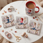 Personalised DIY Craft Lover Cartoon Character 11 oz 15 oz Ceramic Mug with Name and Coaster Daily Use Birthday Gift for Craft Lover Girl Friend