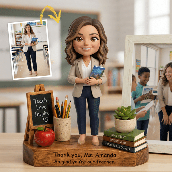 Personalized Teach Love Inspire Book Pencil Photo Wooden Figurine with Text Back to School Teacher's Day Gift for Teacher