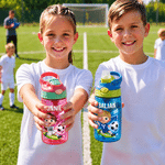 Personalised Cartoon Football Kid Character 16 oz Kid Water Bottle with Name Number and Silicone Straw Outdoor Activities Birthday Gift for Boys Girls