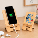 Personalized Cartoon Character  Bamboo Phone Holder with Name and Initial Back to School Teacher's Day Gift for Teachers