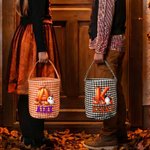 Personalised Cute Cartoon Ghost Pumpkin Checkered Sweets Bucket with Initial and Name Halloween Party Gift for Children