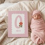 Personalised Birth Flower Striped Canvas Prints with Name Warm Nursery Decor Ship from USA Baby Shower Birthday Gift for New Dad Mum
