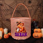 Personalised Cute Cartoon Ghost Pumpkin Checkered Sweets Bucket with Initial and Name Halloween Party Gift for Children