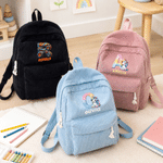 Zaino personalizzato in velluto a coste multicolore con motivo a camioncino, unicorno fantastico e iniziale, con nome, ideale come regalo per il rientro a scuola o per il compleanno di bambini e neona
