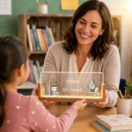 Personalised Book Flower  Acrylic LED Nameplate Night Light with Title Surname and Wooden Base Desk Decor Teacher's Day Appreciation Gift for Teacher