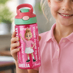 Personalized Cartoon Character 16 oz Kid Water Bottle with Straw Handle and Name Back to School Children's Day Birthday Gift for Children
