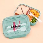 Personalised Multicolour Initial Name Lunch Box with Cutlery and Microwavable Picnic Work Use Birthday Back to School Gift for Office Staff Student