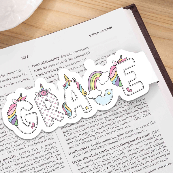 Personalized Fantasy Unicorn Rainbow Name Design Magnetic Bookmark Clip Birthday Back to School Gift for Book Lovers Readers
