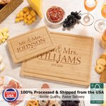 Personalized Mr & Mrs Engraved Name Date FSC Bamboo Cutting Board with Juice Groove Ship from USA Housewarming Wedding Gift for Family Couple