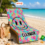 Personalised Smile Grin emoji Soft Quick Dry Beach Towel with Name Summer Vacation Party Beach Travel Gift for Family Kids Friends | Callie × emoji ™