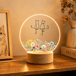 Personalised Angel Cat Floral Butterfly Acrylic Night Light with 1-4 Names and Wooden Base Bedroom Decor Daily Use Birthday Gift for Cat Lovers