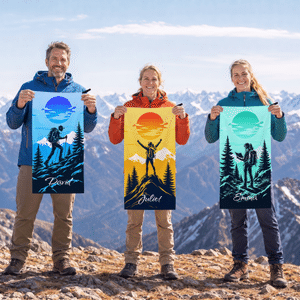 Asciugamano sportivo 40 × 80 cm personalizzato con nome e sagoma di escursionista, in microfibra, con laccetto - Regalo per amanti di trekking