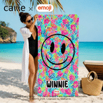 Personalised Smile Grin emoji Soft Quick Dry Beach Towel with Name Summer Vacation Party Beach Travel Gift for Family Kids Friends | Callie × emoji ™