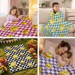Personalized Playful emoji Checkerboard Soft Throw Blanket with Name Daily Use Birthday Christmas Gift for Family Girls Kids | Callie × emoji ™