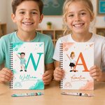 Personalized 3D Cartoon Character Initial Spiral A5 Notebook with Name and Ballpoint Pen Daily Use Birthday Back to School Gift for Students Kids