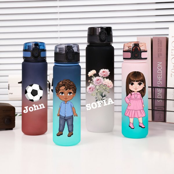 Personalizzato carino personaggio dei cartoni animati nascita fiore palla nome sport bottiglia d'acqua con cannuccia e coperchio a prova di fuoriuscita compleanno Back to School regalo per la famiglia