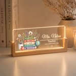 Personalised Book Flower  Acrylic LED Nameplate Night Light with Title Surname and Wooden Base Desk Decor Teacher's Day Appreciation Gift for Teacher