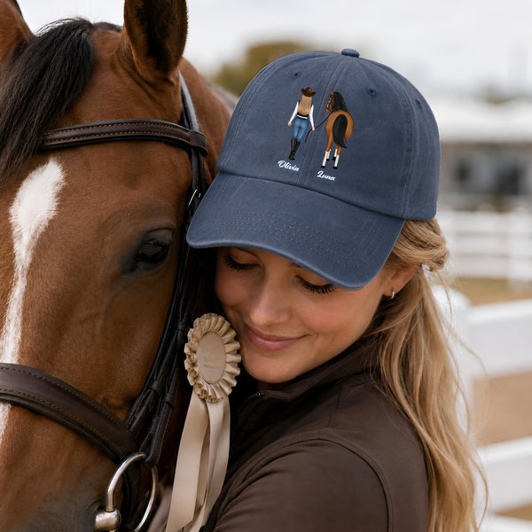 Cappello da baseball personalizzato con nome, personaggio animato a cavallo - Regalo di compleanno per amici appassionati di cavalli