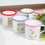 Personalised Cute Floral Dog Animal 12 oz Enamel Mug with Name Daily Use Birthday Gift for Boys Girls