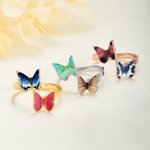 Personalised Double Birth Butterfly Open Sterling Silver Ring with Name Dainty Jewellery Anniversary Birthday Gift for Mother Girlfriend Best Friend