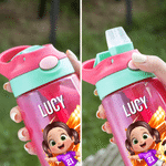 Personalised Cartoon Football Kid Character 16 oz Kid Water Bottle with Name Number and Silicone Straw Outdoor Activities Birthday Gift for Boys Girls