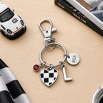 Personalised Birthstone Heart Shaped Grid Flag Racing Keychain with Initial Car Race Birthday Gift for Women Racers Racing Lovers
