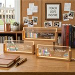 Personalised Book Flower  Acrylic LED Nameplate Night Light with Title Surname and Wooden Base Desk Decor Teacher's Day Appreciation Gift for Teacher