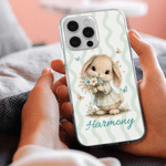 Personalized Cute Cartoon Animal Striped Phone Case for iPhone with Name Daily Use Birthday Gift for Friends Family Pet Lovers