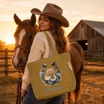 Personalised Cowgirl Hat Horseshoe Birth Flower Birthstone Large Capacity Corduroy Tote Bag with Name Daily Use Birthday Gift for Woman Cowgirl