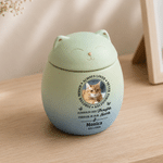 Personalised Always Loved Pet Photo Cat Shaped Ceramic Pet Cremation Urn with Name and Year Bereavement Memorial Gift for Cat Lovers