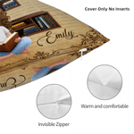 Personalised Cartoon Reading Character Soft Cushion Cover with Initial and Name Home Decor Birthday Gift for Bookworms Readers