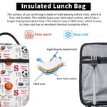 Personalized Sports Theme Word Cloud Insulated Lunch Bag with Name and Initial Back to School Birthday Gift for Boys Kids Sports Fans