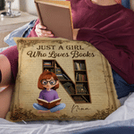 Personalised Cartoon Reading Character Soft Cushion Cover with Initial and Name Home Decor Birthday Gift for Bookworms Readers