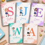 Personalized 3D Cartoon Character Initial Spiral A5 Notebook with Name and Ballpoint Pen Daily Use Birthday Back to School Gift for Students Kids