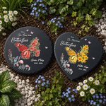 Personalised Birth Flower Butterfly Heart Circle Shaped Garden Stone with Name and Year Garden Decor Memorial Gift for Family