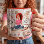 Personalised DIY Craft Lover Cartoon Character 11 oz 15 oz Ceramic Mug with Name and Coaster Daily Use Birthday Gift for Craft Lover Girl Friend