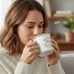 Personalised Cute Floral Dog Animal 12 oz Enamel Mug with Name Daily Use Birthday Gift for Boys Girls