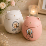 Personalised Always Loved Pet Photo Cat Shaped Ceramic Pet Cremation Urn with Name and Year Bereavement Memorial Gift for Cat Lovers