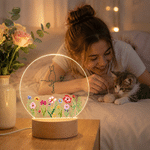 Personalised Angel Cat Floral Butterfly Acrylic Night Light with 1-4 Names and Wooden Base Bedroom Decor Daily Use Birthday Gift for Cat Lovers