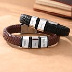 Personligt flätat PU-läderarmband för män med 1-8 graverade namnpärlor Familjenamn Fars dag Födelsedagspresent till pappa farfar