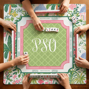Personalized Preppy Pink & Green Floral Tropical Palm Tree Mahjong Mat with Storage Bag Game Night Mahjong Club Gift for Mahjong Lovers
