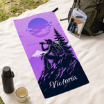 Personalised Hiker Silhouette Portable Sports Towel with Lanyard with Name Hiking Club Birthday Gift for Hikers