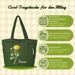 Personalisierte Cord-Tragetasche | mit Geburtsblume und Namen | großes Fassungsvermögen | Shopper für Alltag | Geschenk für Frauen und Freundinnen