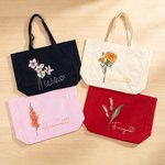 Personalized Birth Flower Multicolor Canvas Tote Bag Handbag with Name Daily Use Wedding Birthday Gift for Women Girls