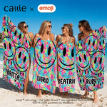 Personalised Smile Grin emoji Soft Quick Dry Beach Towel with Name Summer Vacation Party Beach Travel Gift for Family Kids Friends | Callie × emoji ™