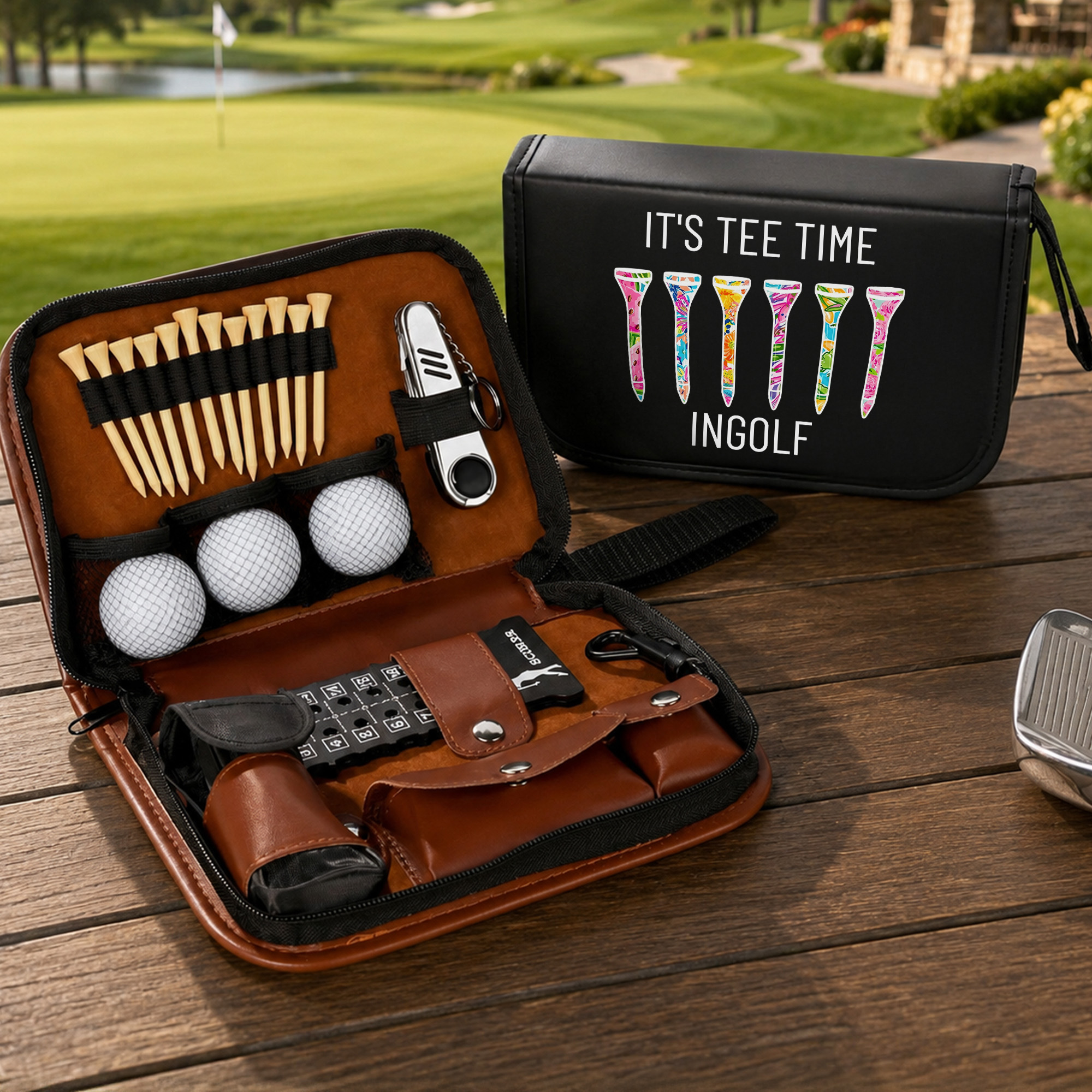 Personalisiertes „It’s Tee Time“-Golf-Aufbewahrungsset und Werkzeugset mit Namen – Geschenk zum Geburtstag oder Spieltag für Golfbegeisterte