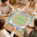 Personalised Preppy Pink & Green Floral Tropical Palm Tree Mahjong Mat with Storage Bag Game Night Mahjong Club Gift for Mahjong Lovers